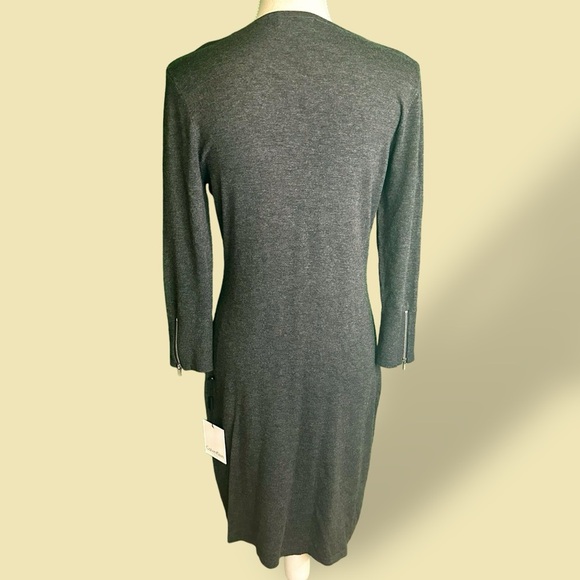 NWT Calvin Klein Gray Sweater Knit Midi Dress With Silver Zipper Details Size M - Picture 12 of 12